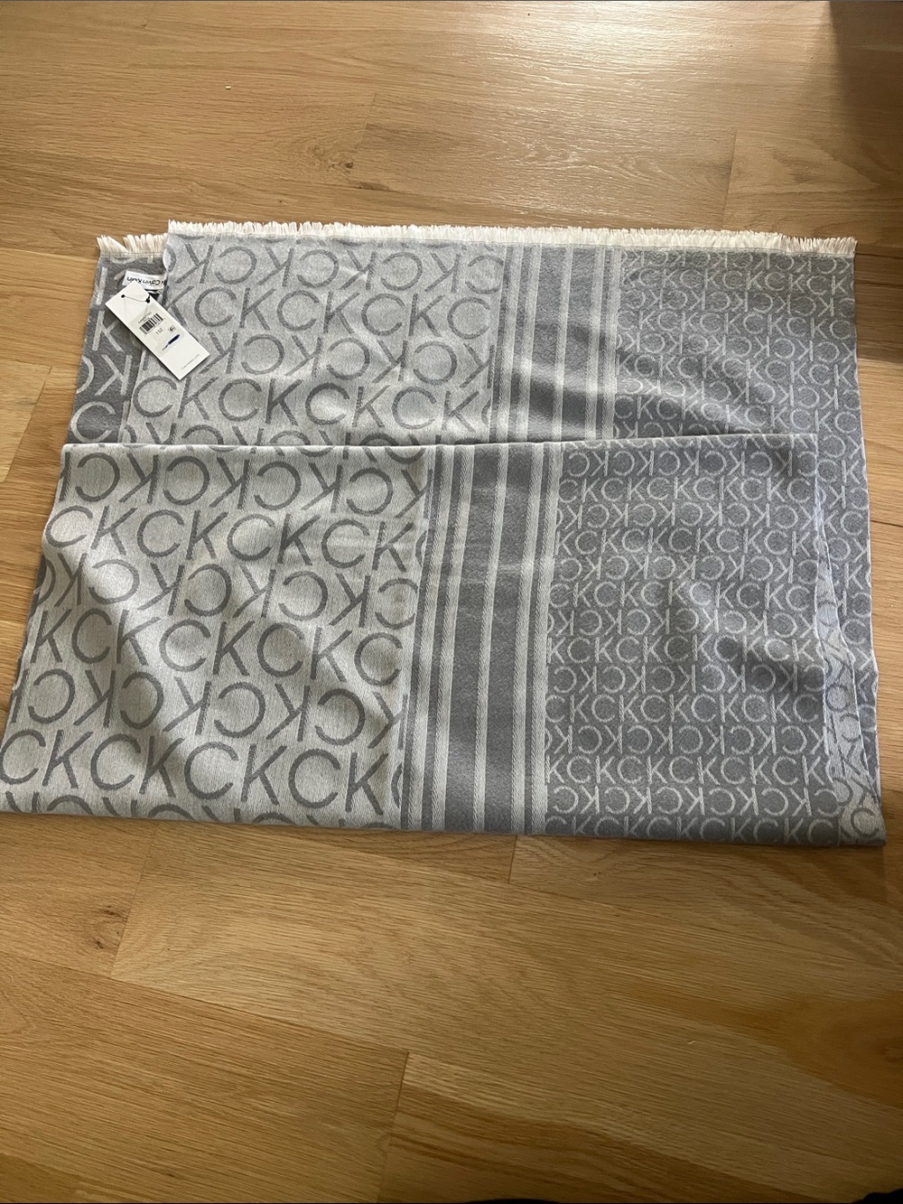 Calvin Klein Light Gray & White CK Monogram Scarf